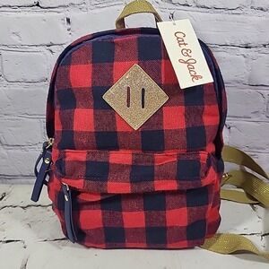 Cat & Jack Buffalo Plaid Adjustable Gold Glitter Straps Kids Backpack